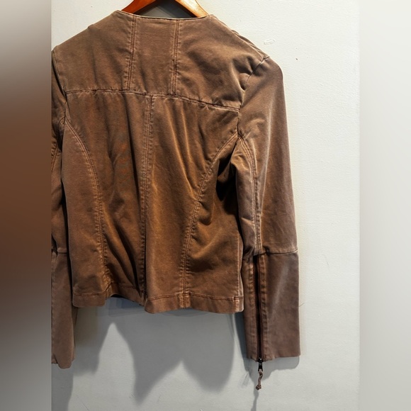 Stylish Women's Brown moto Jacket bodycon boho medium neutral pockets western - Picture 6 of 16